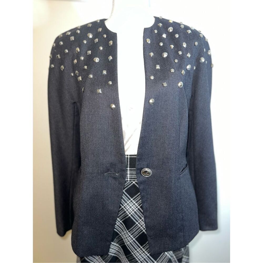 MONDI Vintage Studded Charcoal Wool Blazer Size 36 - Picture 5 of 8